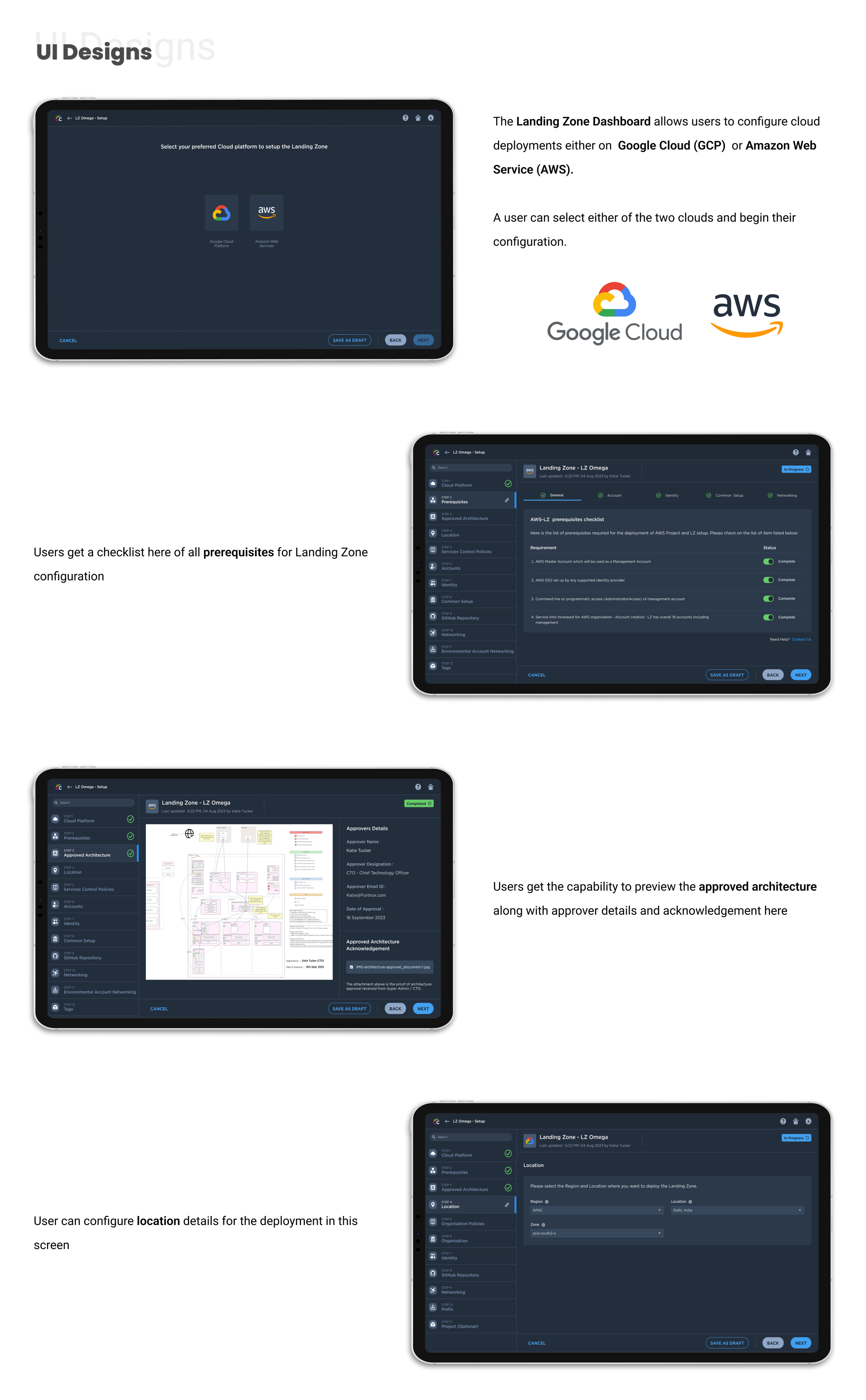 Landing Zone, Platform and prerequisite UI designs