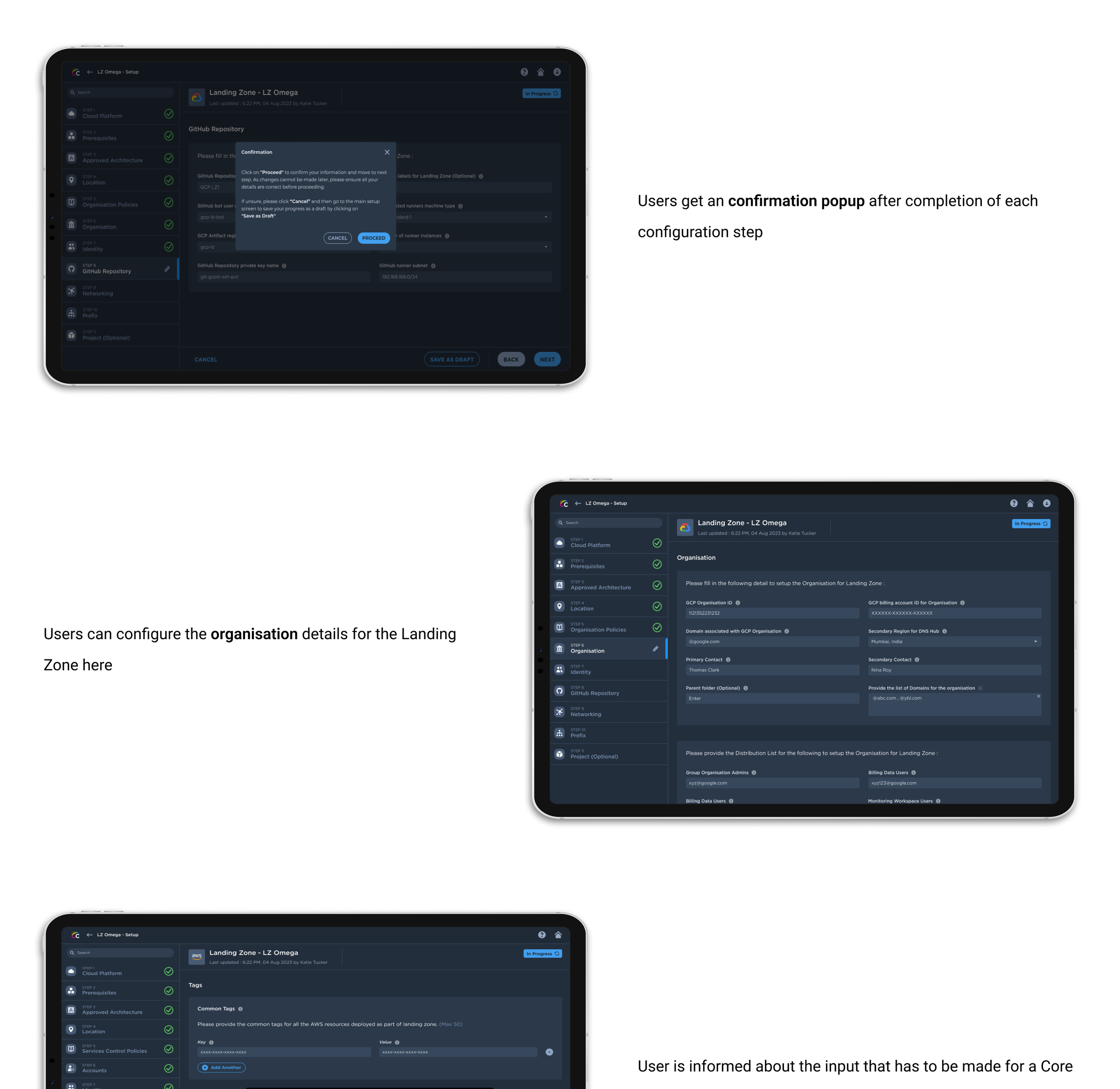 Landing Zone, Configuration and summary UI designs, part 1 of 2