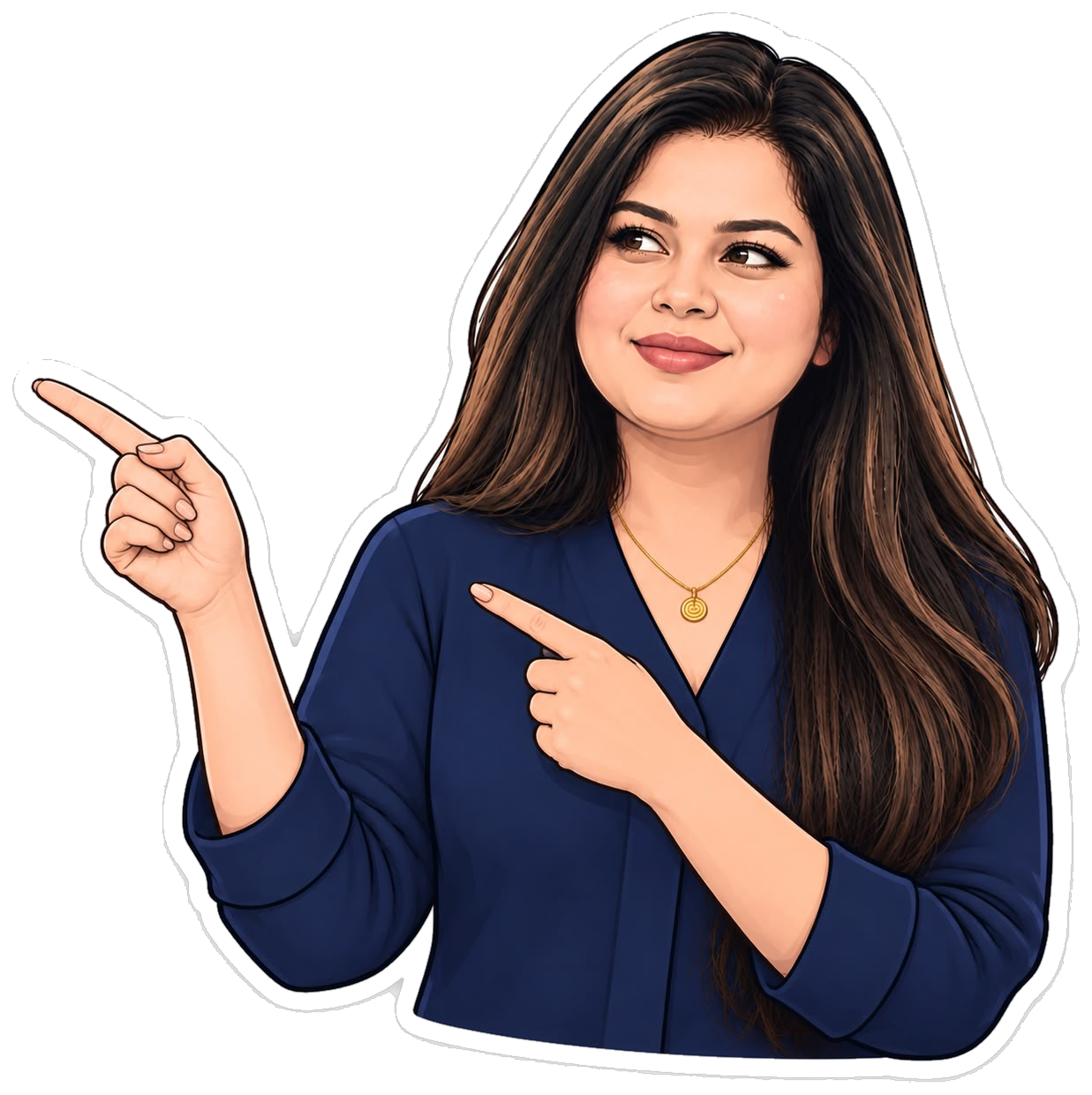 Illustration of Aishwarya pointing at her journey
