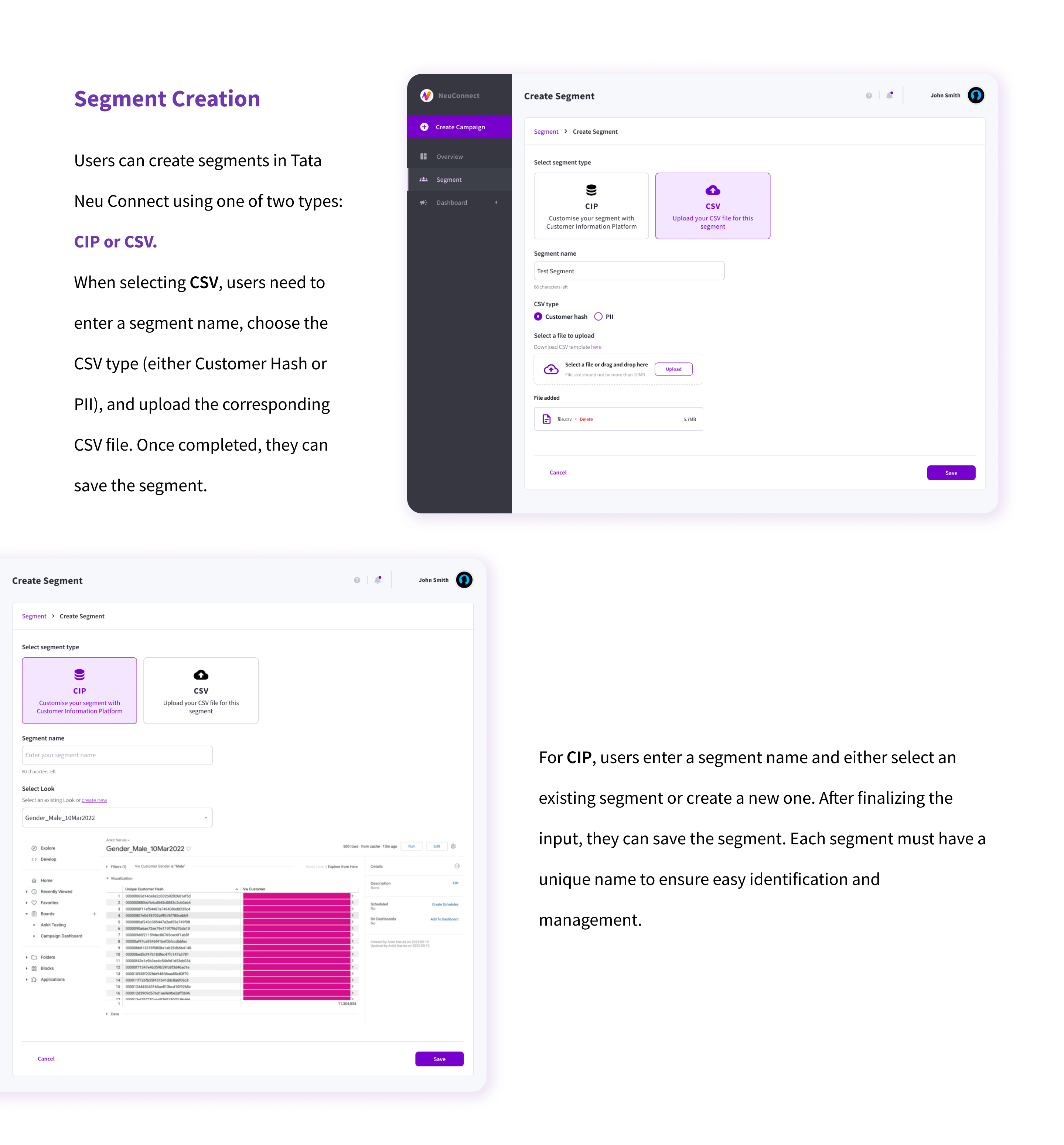 Tata NeuConnect, Segment creation