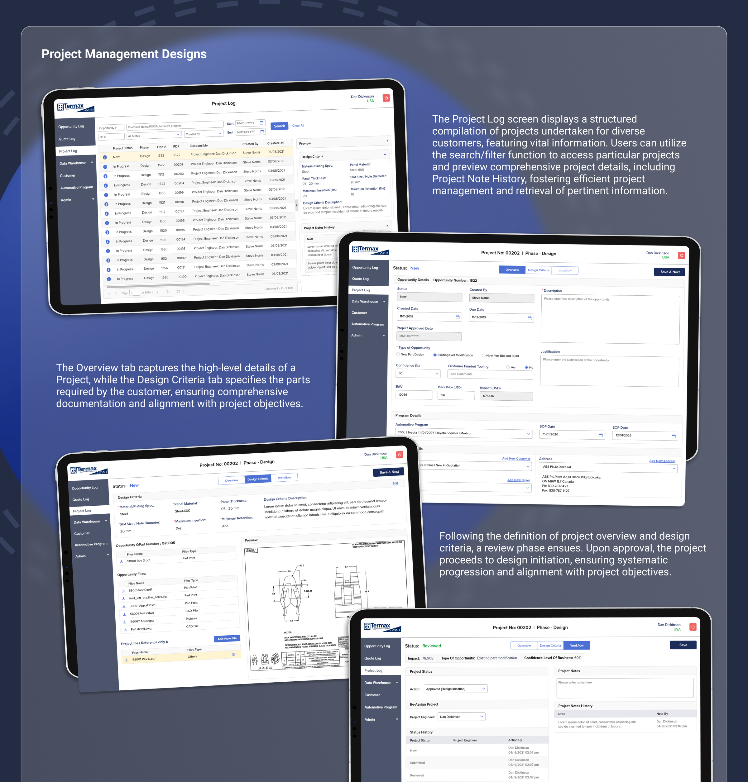 Termax CRM, Project management designs, part 1 of 2