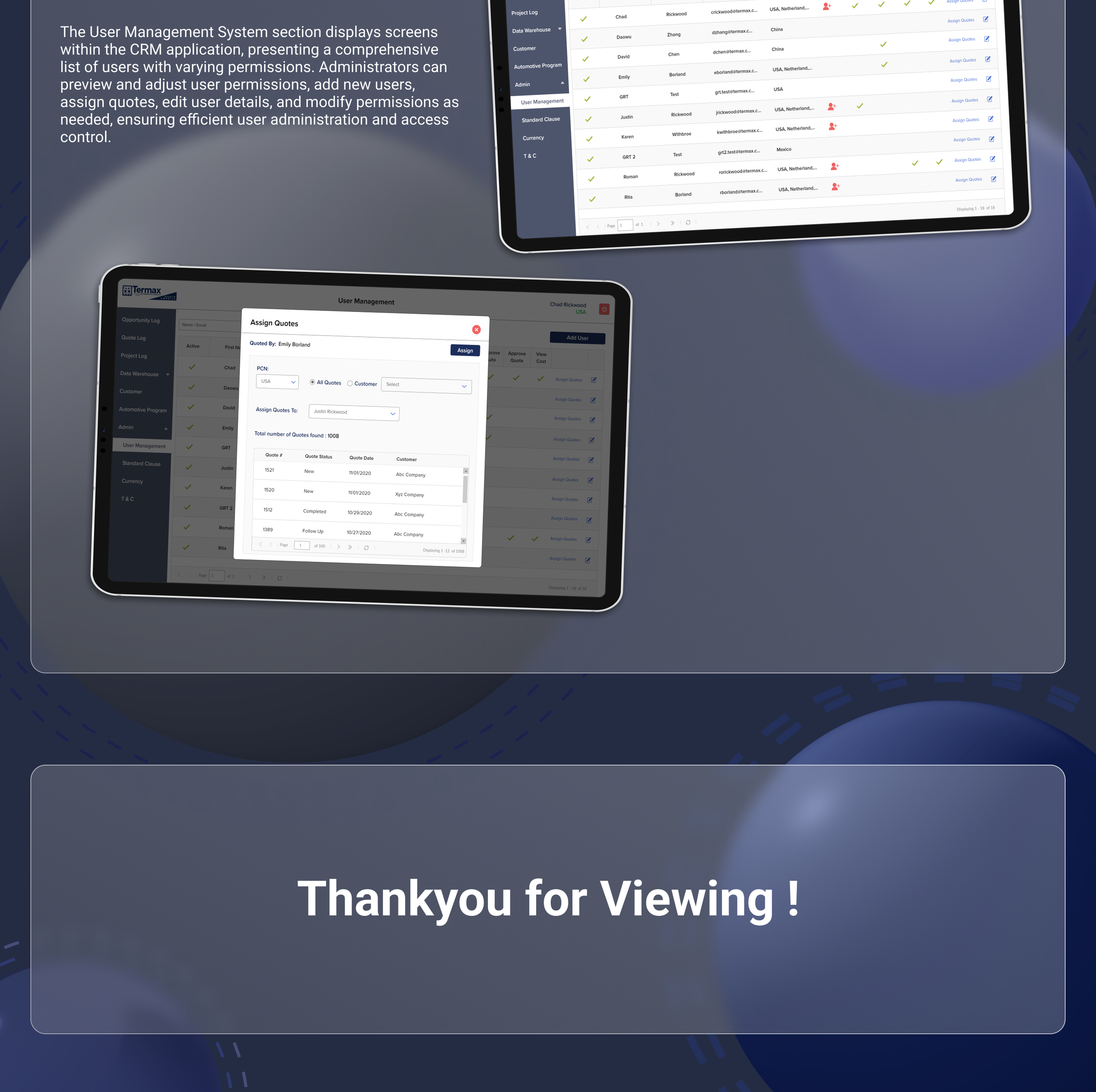 Termax CRM, User and customer management designs, part 2 of 2